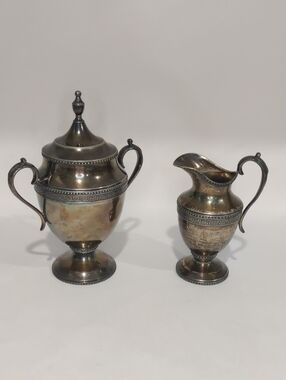 VintageMiddletown Plate Co.1790 Silver-Tone Decorative Sugar Bowl and Creamerset